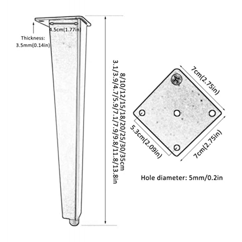 WEHOMY 소파다리-금속 다리-DIY 테이블 다리-현대식 캐비닛 다리-책상 다리-커피 테이블 다리-조절식 발-교체 다리-블랙 골드 실버,실버 4개/골드/8Cm(3.1인치)