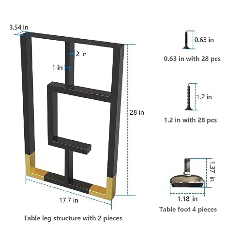 WAKKNA 테이블 다리 28인치 높이, 산업용 고강도 금속 책상 다리, 식탁, 작업대, 컴퓨터 책상용 현대 DIY 가구 다리, 2개 세트, 검정색