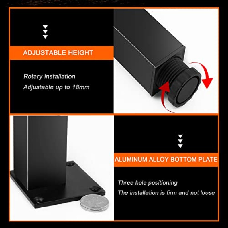 DOnhek 알루미늄 합금 가구 다리, 금속 사각 소파 다리, 미끄럼 방지 가구 다리, 나사 포함, 헤비 듀티 DIY 가구, 4 Pcs, Silver-30cm(11.8in) (Black 10cm(3.9in))