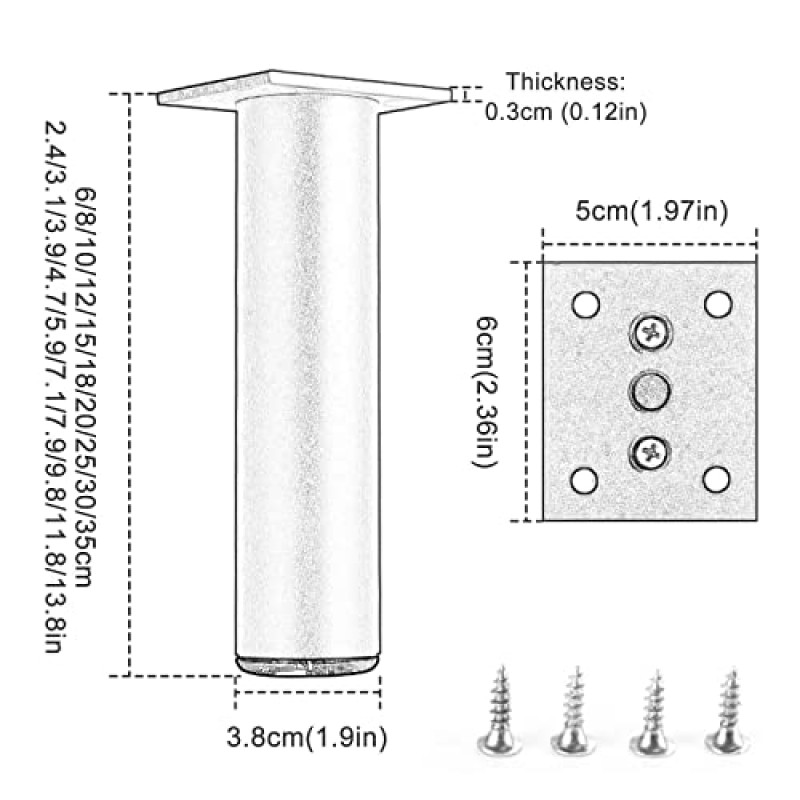 가구용 피트, 둥근 가구 다리, 4 Pcs 조정 가능한 알루미늄 합금 테이블 다리, Diy 주방 욕실 커피 테이블 캐비닛 소파 의자 책상 교체 가구 피트, 블랙/골드/실버, 골드-18cm(