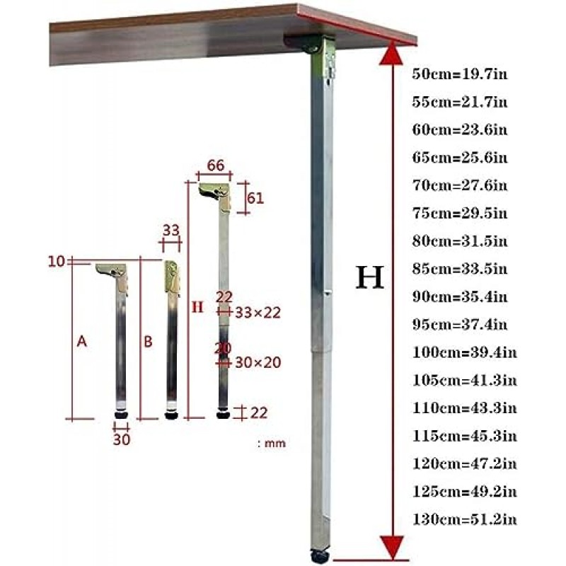 LYF 접이식 테이블 다리, 금속 텔레스코픽 다리, 스테인레스 스틸 텔레스코픽 다리, DIY 가구 다리/사각형 지지대/교체 가구 다리, 높이 조절 가능, 테이블 상판(색상: 실버,