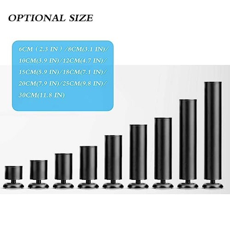 소파 다리 4개의 조절 가능한 가구 다리 세트 주방 찬장 소파 침대 및 DIY 가구용 조절 가능한 목욕 발, 블랙-15CM(5.9IN) (블랙 8CM(3.1IN))