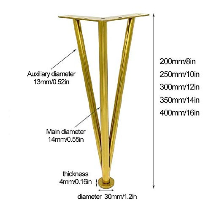 MRbron Stainchless 강철 머리 핀치 테이블 다리 머리 핀치 피트, DIY 황금 머리 핀치 커피 테이블 다리 사이드 테이블 용 헤비 듀티 금속 가구 다리 다리, 소파 피트, 4 개 세트