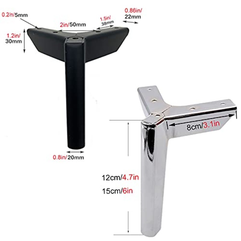 교체용 가구 다리, 현대식 금속 삼각형 가구 다리 4개 세트, DIY 가구 철제 테이블 다리, 캐비닛, TV 스탠드, 소파, 의자, 오토만, 나사 포함, 실버 테이블 다리 패드(색상: 실버, 사이즈)