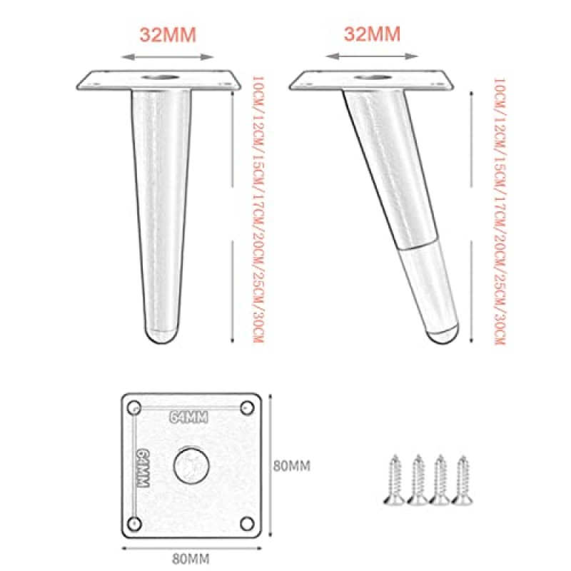 MINTOO 각진 가구 다리, 4개, 금속 다리, 가구 소파 다리, 테이블 지지대, DIY 주방 다리, 드레서, 교체용 가구 다리, 나사 포함, Gold-12cm/4.5in