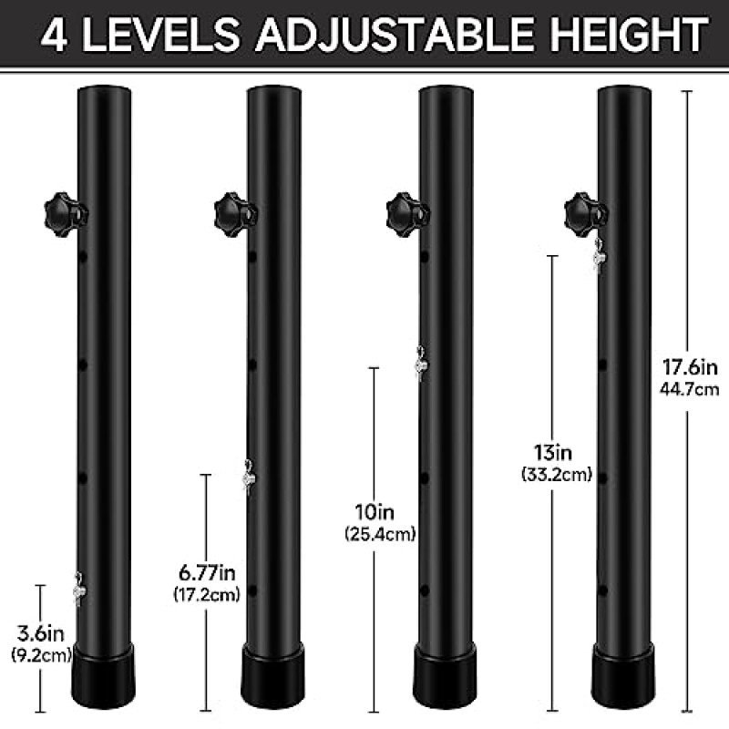 접이식 테이블용 테이블 라이저 8팩, 높이 조절이 가능한 4단계 접이식 테이블 다리 확장기, 견고한 금속 테이블 다리 확장, 테이블 높이 3.6인치|6.77인치|10인치|13인치용 접이식 테이블 라이저