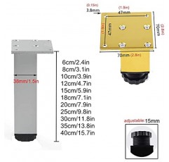 ISolay 4X 금속 가구 다리 높이 조절 가능 알루미늄 합금 가구 피트 소파 다리 주방 캐비닛 피트 DIY 교체 발 (실버 12cm/4.7in)