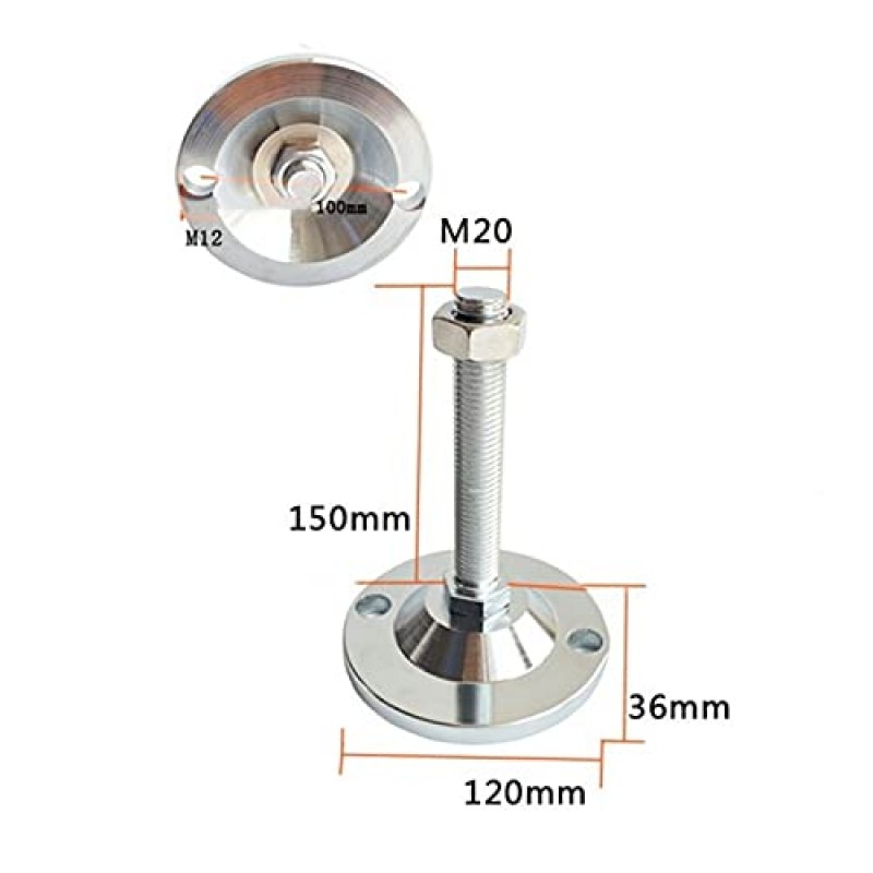 4피스 헤비듀티 가구 발, 조정 가능한 테이블 발, 나선형 발 M16, M20, M24 레벨링 피트 포함, 전체 스레드 레벨링 피트, DIY 소파 다리, 캐비닛 및 작업대에 사용됨(색상: D120X M24