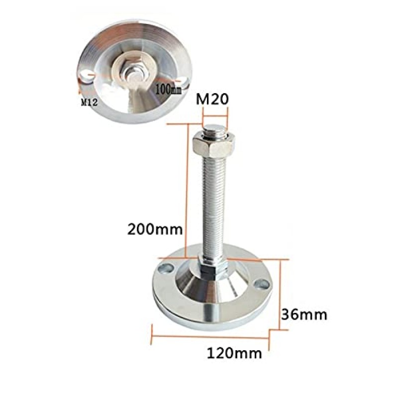 4피스 헤비듀티 가구 발, 조정 가능한 테이블 발, 나선형 발 M16, M20, M24 레벨링 피트 포함, 전체 스레드 레벨링 피트, DIY 소파 다리, 캐비닛 및 작업대에 사용됨(색상: D120X M24