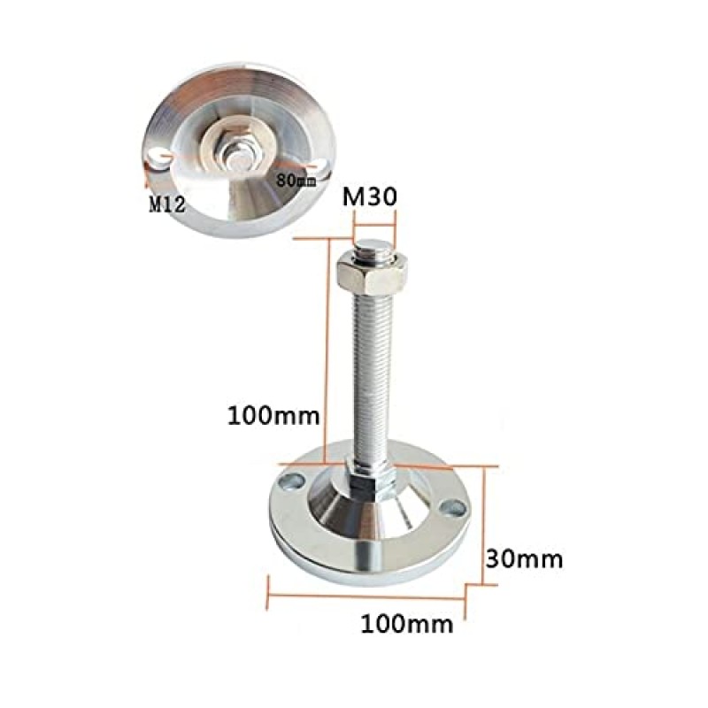 4피스 헤비듀티 가구 피트, 조정 가능한 테이블 피트, 나선형 피트 M30, M24 레벨링 피트 포함, 완전 나사형 레벨링 피트, DIY 소파 다리, 캐비닛, 작업대에 사용됨(색상: D100X M30X100mm