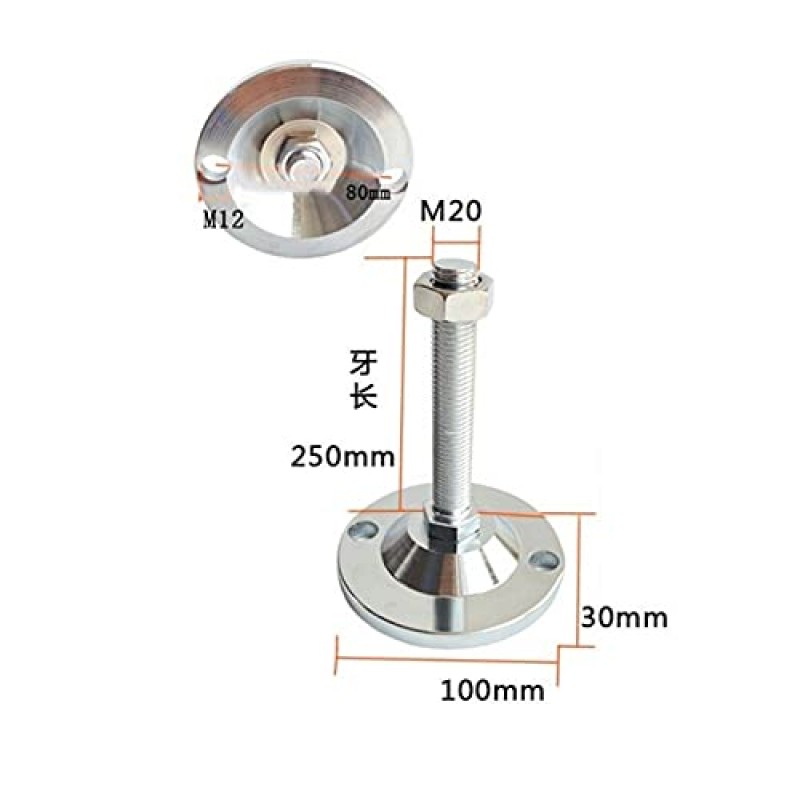 4피스 헤비듀티 가구 피트, 조정 가능한 테이블 피트, 나선형 피트 M20, M24 레벨링 피트 포함, 완전 나사형 레벨링 피트, DIY 소파 다리, 캐비닛, 작업대에 사용됨(색상: D100X M20X300mm)