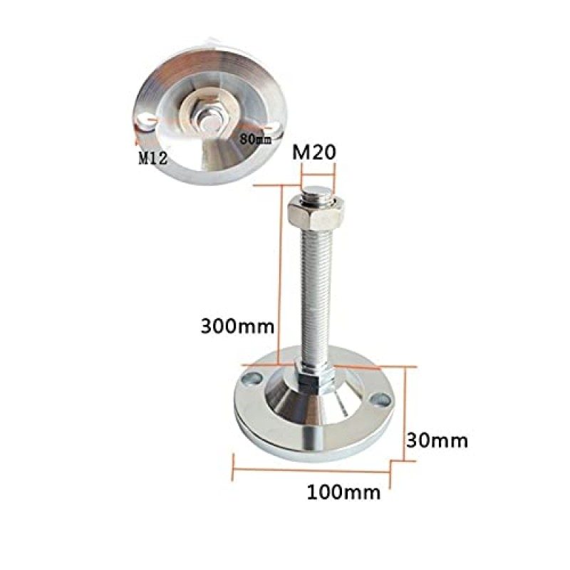 4피스 헤비듀티 가구 피트, 조정 가능한 테이블 피트, 나선형 피트 M20, M24 레벨링 피트 포함, 완전 나사형 레벨링 피트, DIY 소파 다리, 캐비닛, 작업대에 사용됨(색상: D100X M20X300mm)