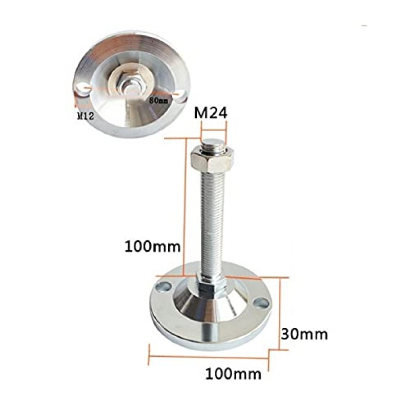 4피스 헤비듀티 가구 피트, 조정 가능한 테이블 피트, 나선형 피트 M20, M24 레벨링 피트 포함, 완전 나사형 레벨링 피트, DIY 소파 다리, 캐비닛, 작업대에 사용됨(색상: D100X M20X300mm)
