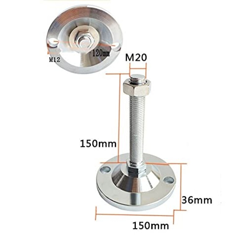 KETTEL 4피스 중부하 작업용 가구 발, 조정 가능한 테이블 발, 나선형 발, 수평 조절 발, 전체 스레드 수평 조절 발, DIY 소파 다리, 캐비닛 및 작업대용(색상: D120 XM24X200mm)