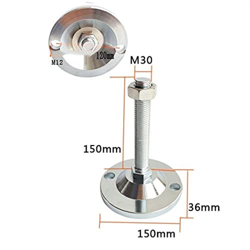 KETTEL 4피스 중부하 작업용 가구 발, 조정 가능한 테이블 발, 나선형 발, 수평 조절 발, 전체 스레드 수평 조절 발, DIY 소파 다리, 캐비닛 및 작업대용(색상: D120 XM24X200mm)