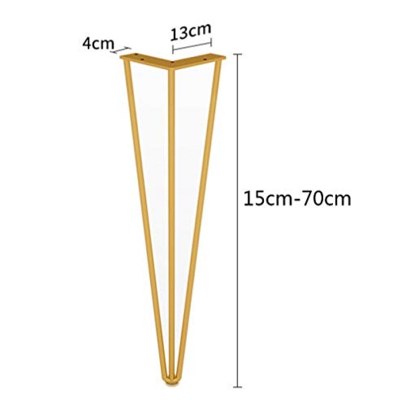 4 테이블 머리핀 다리 세트, 조정 가능한 헤비 듀티 산업용 가구 다리 소파 피트, 3 막대 금속 커피 테이블 다리, DIY 홈 오피스 데스크 테이블 나이트 스탠드, 컴퓨터 테이블 (50cm, 골드)