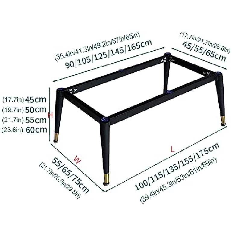 SheyLe 산업용 금속 프레임 테이블 다리, 현대식 책상 다리 베이스, 커피 테이블 다리, 가정용 중장비 가구 다리, 주방, DIY 책상, 흡입 컵 및 조절 가능 피트(61x29.5x19.7in, 블랙 골드)