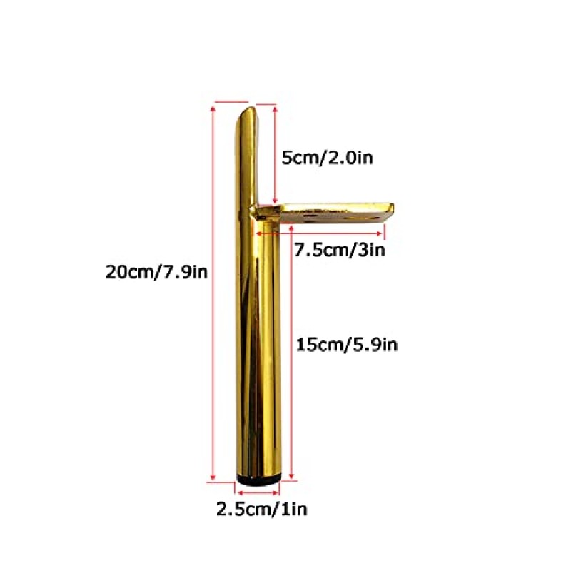 OOCCO 높이 조절 가능 etal 가구 다리, id Century odern 소파 다리, 헤비 듀티 교체 다리, 커피 테이블 다리, 가구 다리 용 DIY, 4팩, 나사 포함(20c/7.9in, 금)