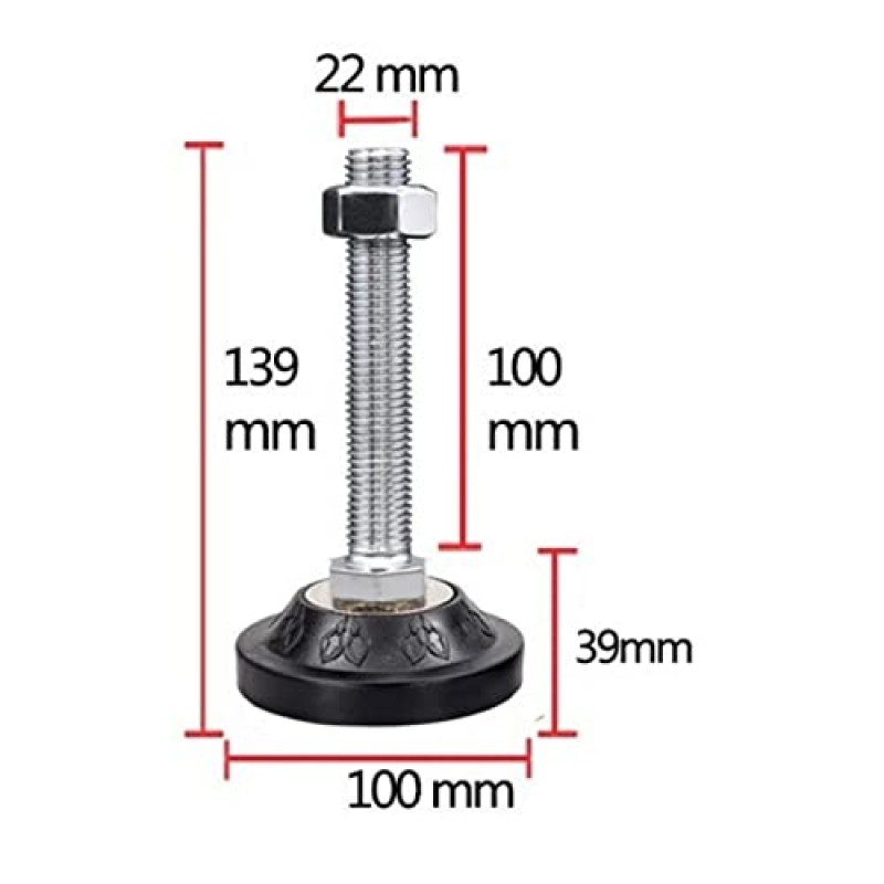 KETTEL 가구 수평 조정 다리 4개, DIY 조정 가능한 발 수평 조정 패드, PVC 미끄럼 방지 밑받침 포함, 가구 및 기계 장비용(크기: 100*m20*120mm)