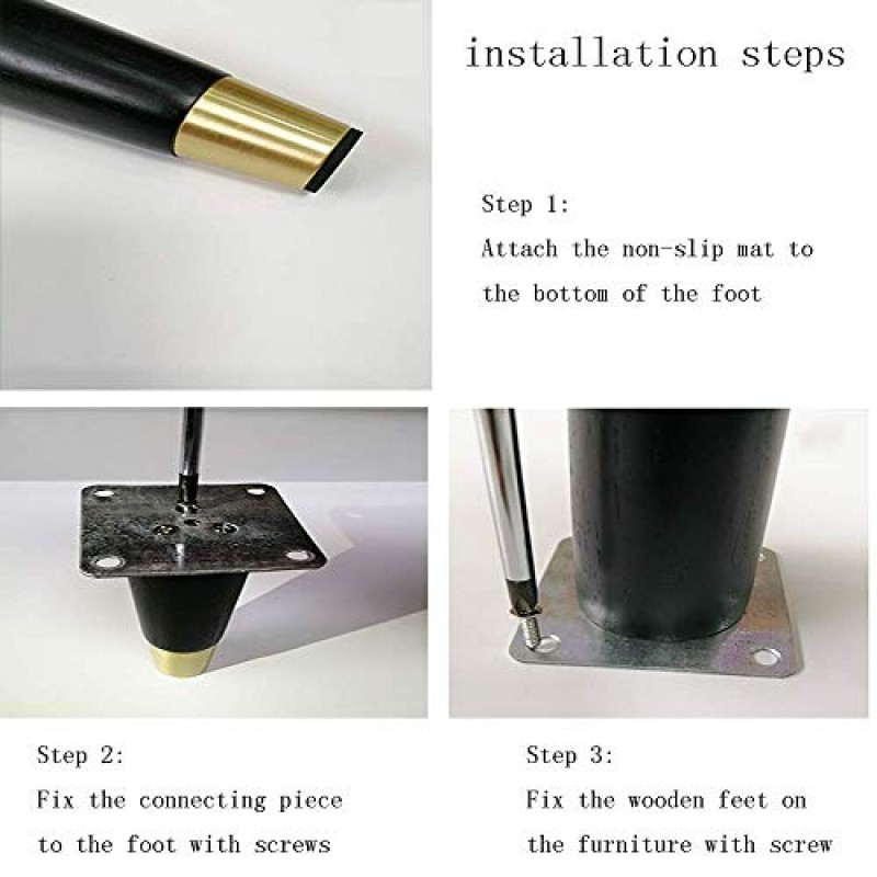 검정색 + 구리 슬리브, 원뿔형 소파 다리, 원목, 커피 테이블용 중세 현대 스타일(4개), TV 캐비닛, DIY 가구(전체 크기)