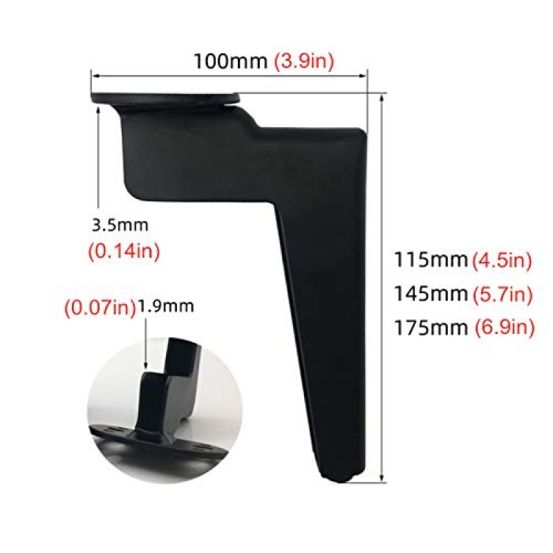 튼튼한 금속 가구 다리 소파 지지대 철제 스탠드 다리 캐비닛 피트 소파 다리, 커피 테이블 책상 벤치용 교체 다리, 가정용 DIY 프로젝트, 나사 포함, 테이블 다리 패드 4개 세트(