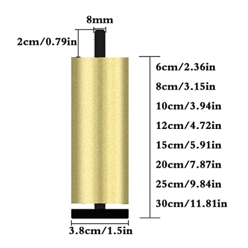 FURLOU 가구 다리, 조정 가능한 가구 다리 4개, 알루미늄 합금 캐비닛 다리, DIY 금속 테이블 다리, 소파 의자 찬장용, M8 볼트(색상: 골드, 크기: 10cm/3.94in)