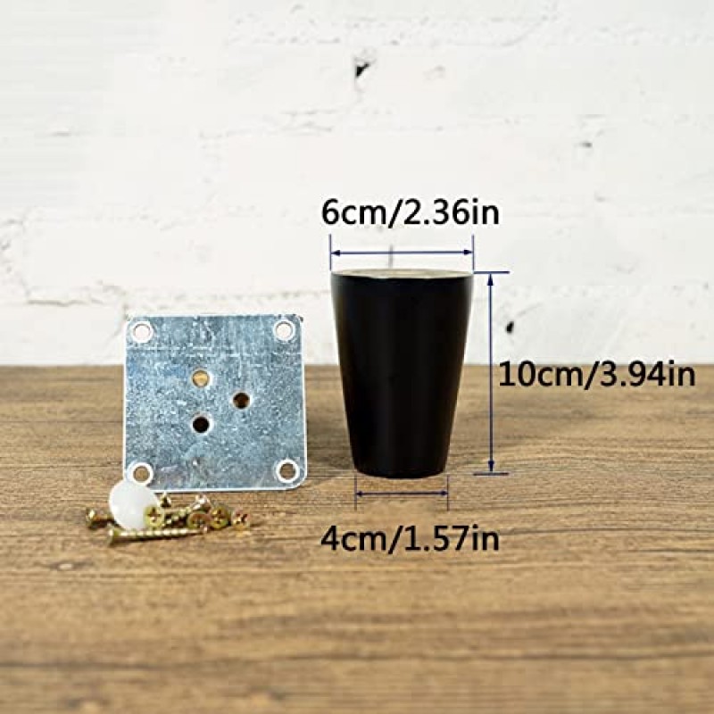 FURLOU 가구 다리, 4개 검은색 직선 목재 가구 다리, 단단한 나무 테이블 다리, 테이퍼형 교체 가구 다리, DIY 가구 소파 침대 안락 의자용(색상: 검정, 크기: 10cm/3.94in)