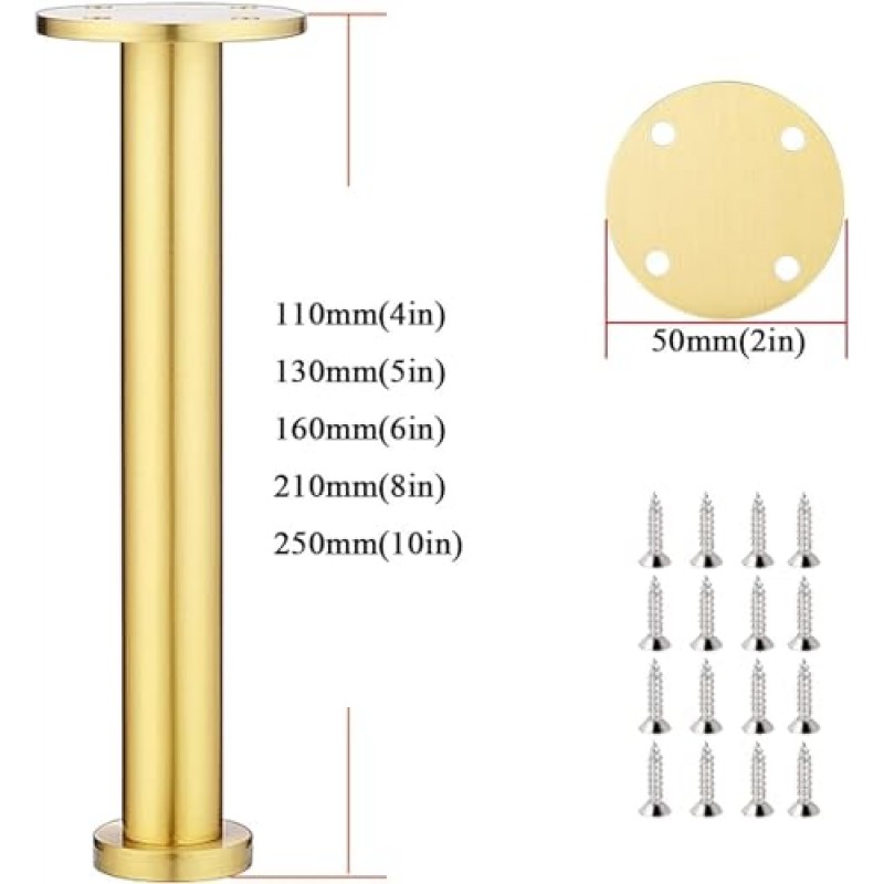 LYF 가구 다리 4개 세트 조절 가능한 단단한 구리 교체 다리, 거친 나사, 안정적이고 느슨하지 않음, 찬장 다리, 쉬운 설치, 사이드 테이블, DIY 가구, 라이저 다리(색상: 금, 크기: 250