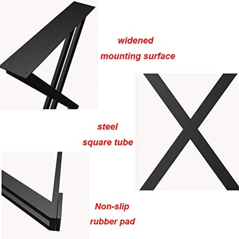 테이블 다리, 산업용 X자형 테이블 다리, 금속 강철 DIY 가구 액세서리, 앤티크 컨트리 스타일, 높이 28인치/72.5cm, 바닥 보호 장치, 2개 세트(색상: 검정색, 크기: 750*725mm(29.5*)