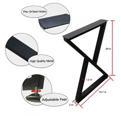YCCO 산업용 금속 테이블 다리 28인치 Hx23.6인치 W 2개 세트, 현대적인 헤비 듀티 키가 큰 검은 금속 책상 다리 베이스, 커피 테이블용 벤치 가구 다리 4개의 조절 가능한 다리, 삼각형