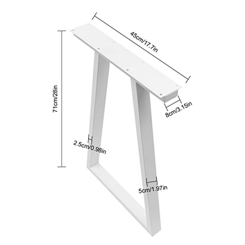 DIY 가구 프로젝트용 현대식 사다리꼴 금속 테이블 다리 2개 세트 - 높이 28인치, 설치 용이, 강력한 지지력 흰색(보드 제외)