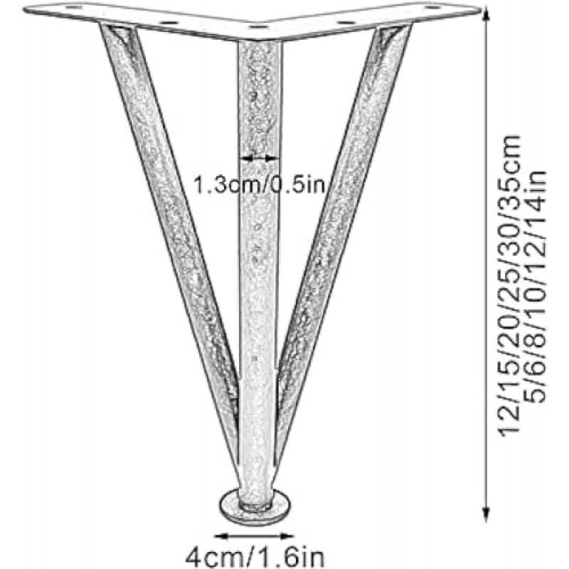 LYF 가구 다리, 커피 테이블 다리, DIY 금속 피트, 캐비닛 다리, 현대적인 장식 다리, 조절 가능한 다리, 삼각형 구조, 800kg 베어링, 4개, 실버-20cm/8인치, 실버, 20cm/8인치(색상: Blac