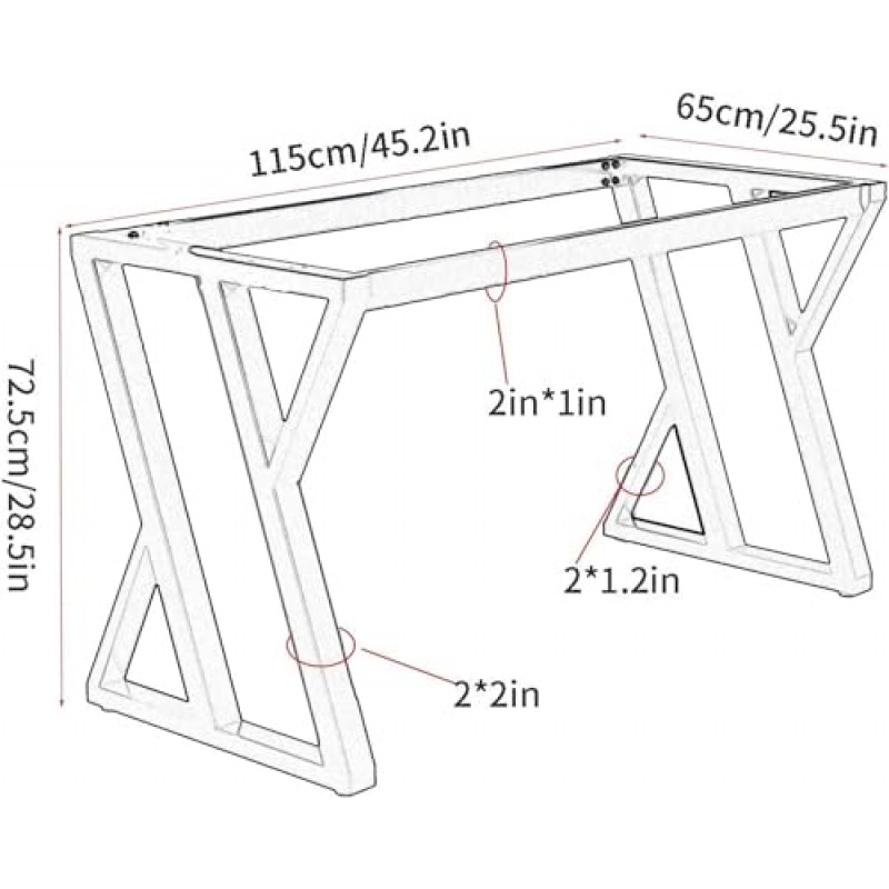 LYF 금속 책상 스탠드 프레임, 무거운 책상 다리, 교체 가능한 금속 가구 다리, 현대 DIY 산업용 책상 다리, 2000lbs, 조립됨(색상: 검정, 크기: 45.2 * 25.5in)