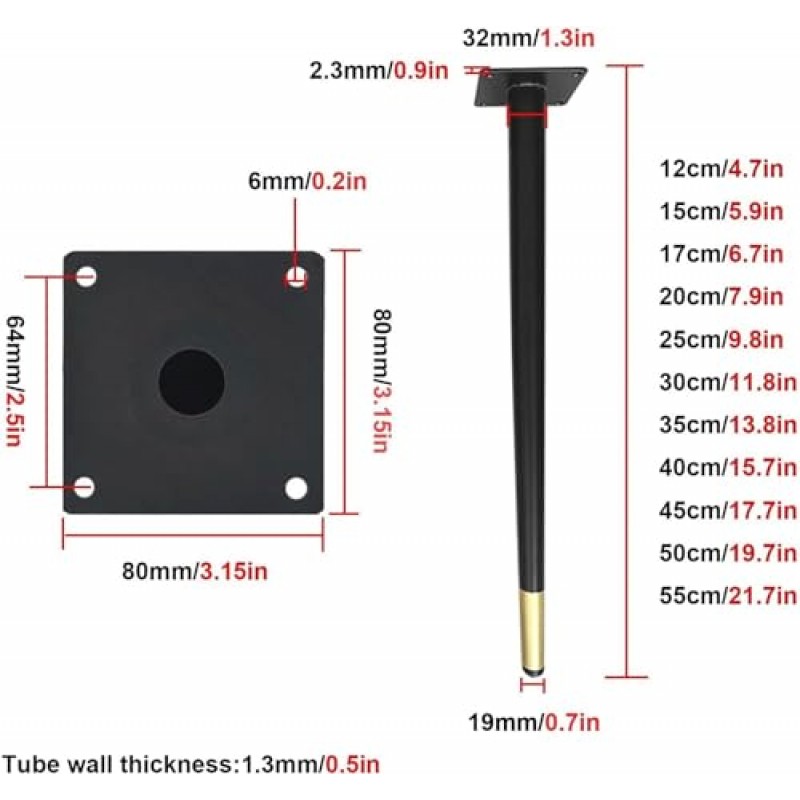 LYF 4 Pcs 콘 금속 가구 다리, DIY 철 테이블 다리, TV 캐비닛 의자 소파 지지대 다리, 캐비닛 교체 다리, 드레싱 테이블 식탁 커피 테이블 용 교체 가능한 하드웨어 캐비닛 다리 (Colo