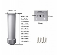 4 조각 가구 다리 알루미늄 합금 캐비닛 다리 조정 가능한 테이블 브래킷 소파 피트 금속 DIY 주방 TV 테이블 다리 (15cm/6in, 실버) (실버 20cm/7.9in)