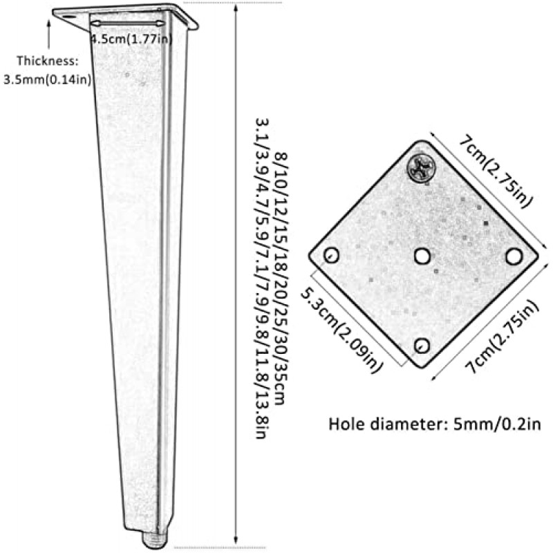 WEHOMY 금속 다리, 높이 조절 다리, DIY 테이블 다리, 욕실/주방 교체용 다리, 커피 테이블, 캐비닛, 소파, 책상, 실버 블랙/골드/실버 4개/실버/20Cm(7.9인치)