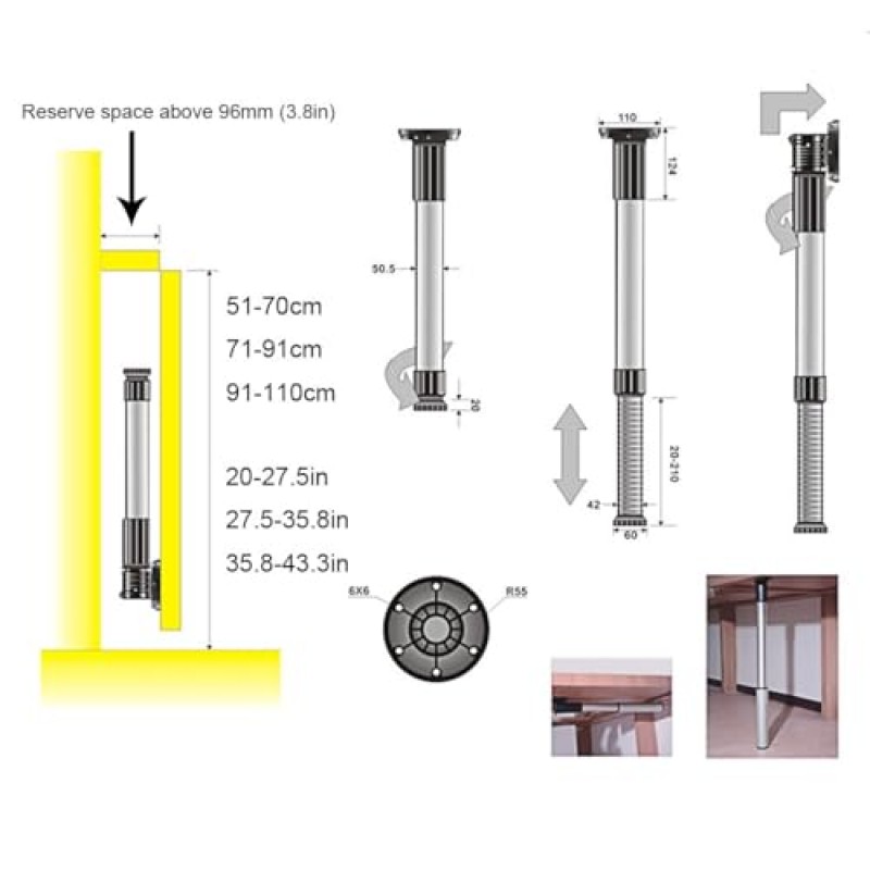 MObyat 조정 가능한 접이식 지지대 다리, 텔레스코픽 금속 가구 다리, DIY 테이블 다리, 드레서 커피 테이블, 컴퓨터 책상 식탁 사무실 책상(크기: 27.5-35.8in(71-91cm))