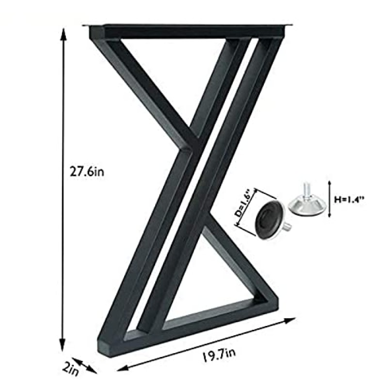 28인치 높이 삼각형 모양의 금속 테이블 다리, 현대식 주철 용접 책상 다리, 조정 가능한 바닥 보호 장치가 있는 나이트 스탠드, 커피 테이블, 책상 등을 위한 금속 홈 DIY 프로젝트, 검정색 2개
