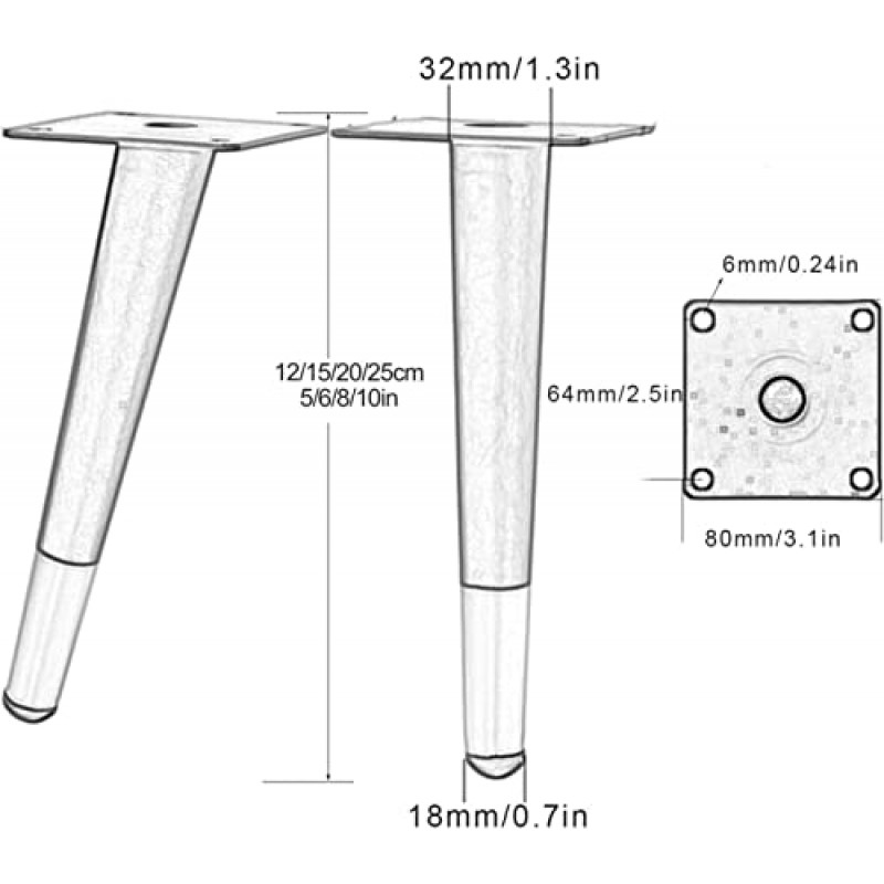 나사가있는 4 Pcs 금속 가구 피트 소파 커피 테이블 TV 캐비닛 캐비닛 피트 및 기타 가구 다리에 사용되는 DIY 교체 테이블 다리 (색상 : B, 크기 : 직선 -40cm / 16in) (A 경사)