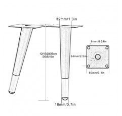 MINTOO 4pcs 테이퍼 가구 다리, 금속 테이블 다리, 캐비닛 피트, 옷장 다리, DIY 용 소파 다리, 미끄럼 방지, 무음, 54 크기, 나사 포함, B + G-Straight-35cm/14in