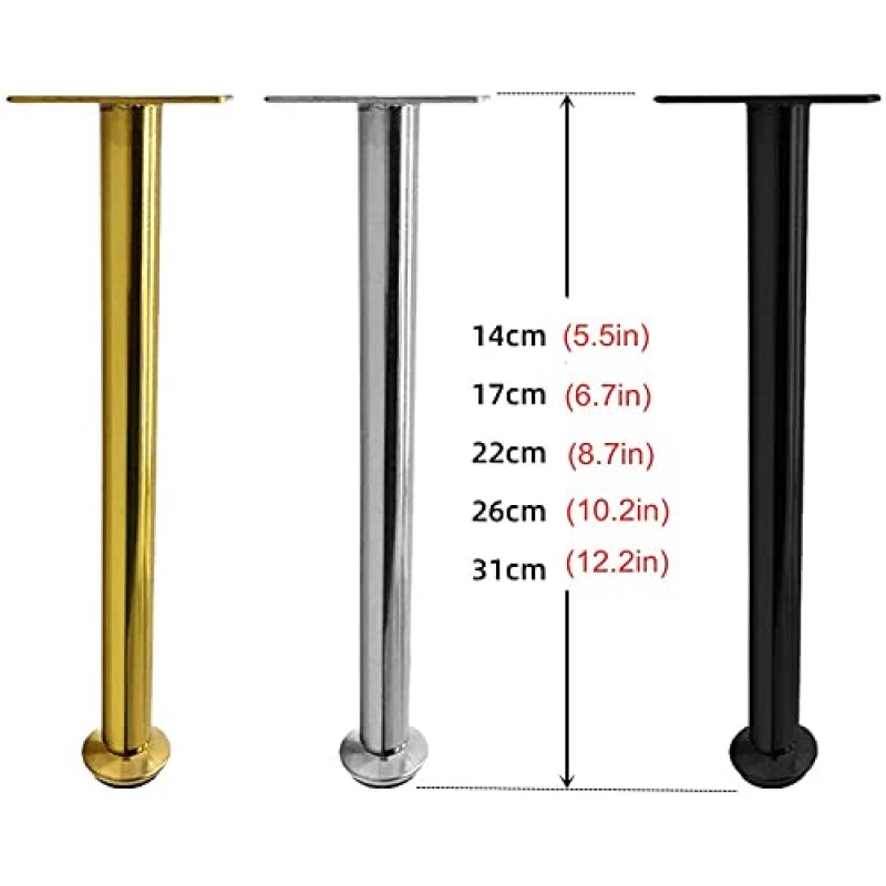 ISolay 4X 조정 가능한 금속 가구 다리, 스테인레스 스틸 테이블 피트 원형 소파 침대 발, 선반 지지대, DIY 교체 부품 (골드 26cm/10.2in)