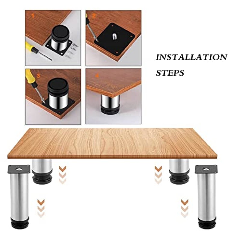 4 개의 교체 소파 다리 세트 테이블 다리 확장기 스테인레스 스틸 조절 다리 라운드 가구 다리 0-15mm DIY 가구, 450mm(17.71in) ()