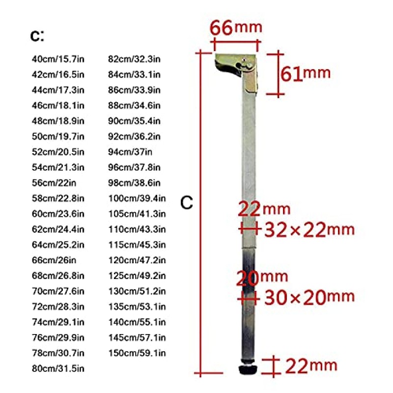 테이블 다리, 접이식 스테인레스 스틸 테이블 다리, 개폐식 및 조절 가능한 지지 다리, DIY 가구, 식탁, 책상, 푸시-풀 리프팅 캐비닛 다리에 적합, 보호 장치 포함(크기: 104c)