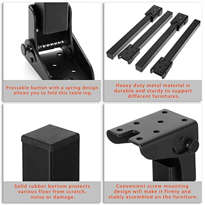 4개 90° 철 접이식 테이블 다리 - 자동 잠금 경첩 금속 가구 지지대, 커피 테이블 다리, 가구 라이저 피트 다리 TV 캐비닛, 노트북 테이블용 DIY 가구 교체 피트(크기: 15