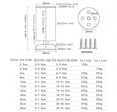 SCOOVY 견고한 가구 캐비닛 금속 다리 4개 높이 4.7인치, 조정 가능한 스테인레스 스틸 원형 주방 피트, DIY 가구용 가구 다리, 소파 테이블 캐비닛, 저장 범위 증가