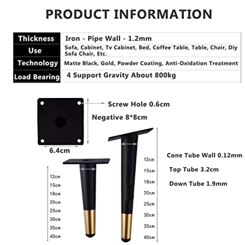 가구 다리 - 금속 테이퍼 가구 피트 4개 세트, 드레서 TV 캐비닛 의자 침대 캐비닛 테이블 오토만 찬장 DIY-15cm-블랙 머니-비스듬한 콘(색상: 매트 블랙-ob)용 교체용 소파 다리