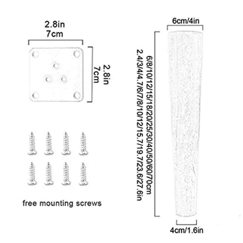 테이블 다리, 원목 가구 다리/둥근 지지 다리 주방 경사 다리 테이블 다리/예비 다리/DIY 장착 침대 옆 테이블 다리(4개 세트)(색상: 직선형 발 스타일, 크기