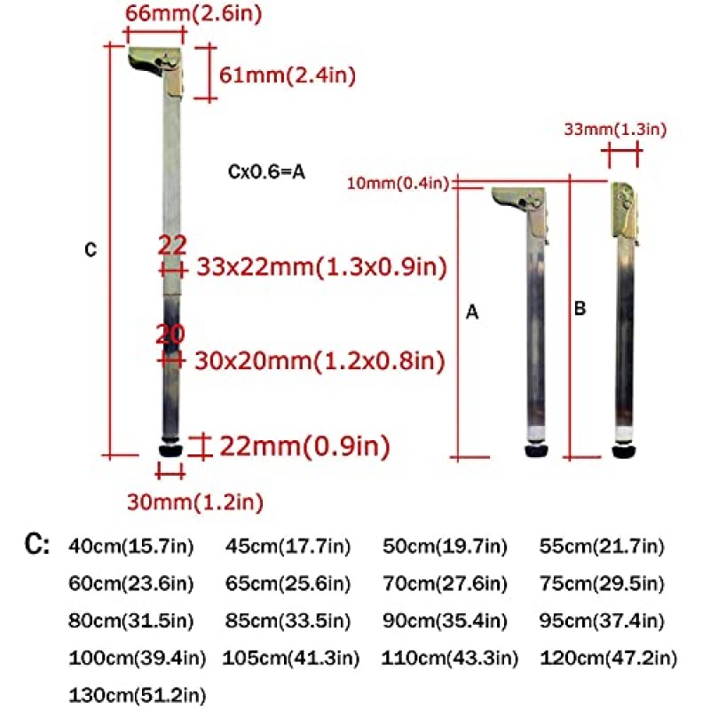 테이블 다리, 접이식 테이블 다리, 높이 조절이 가능한 주방 테이블 다리 텔레스코픽 피트, 스테인레스 스틸 지지대, DIY 가구, 조리대, 접이식 테이블, 사무실 책상에 적합(크기: 55cm(