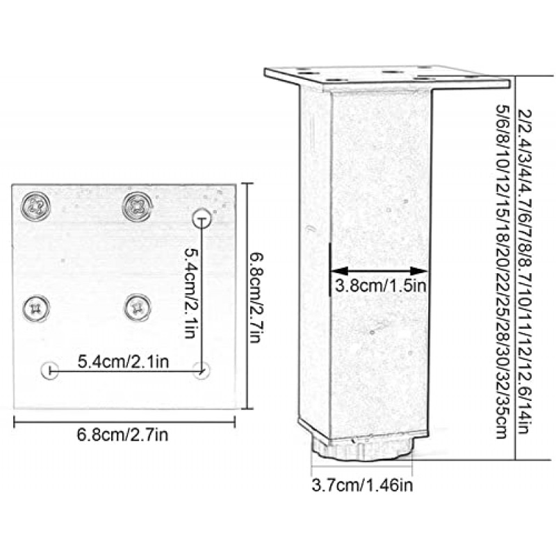 ISolay 금속 알루미늄 가구 다리, DIY 홈 캐비닛 피트, 정사각형 교체 가능 다리 4개 세트, TV 테이블, 벤치, 욕실, 높이 조절 가능, 미끄럼 방지 소파 피트(검은색 28cm/11인치)