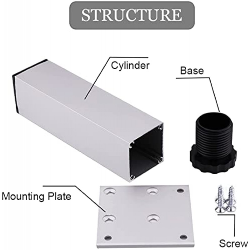 ISolay 금속 알루미늄 가구 다리, DIY 홈 캐비닛 피트, 사각형 교체 가능 다리 4개 세트, TV 테이블, 벤치, 욕실, 높이 조절 가능, 미끄럼 방지 소파 피트(검은색 32cm/12.6인치)